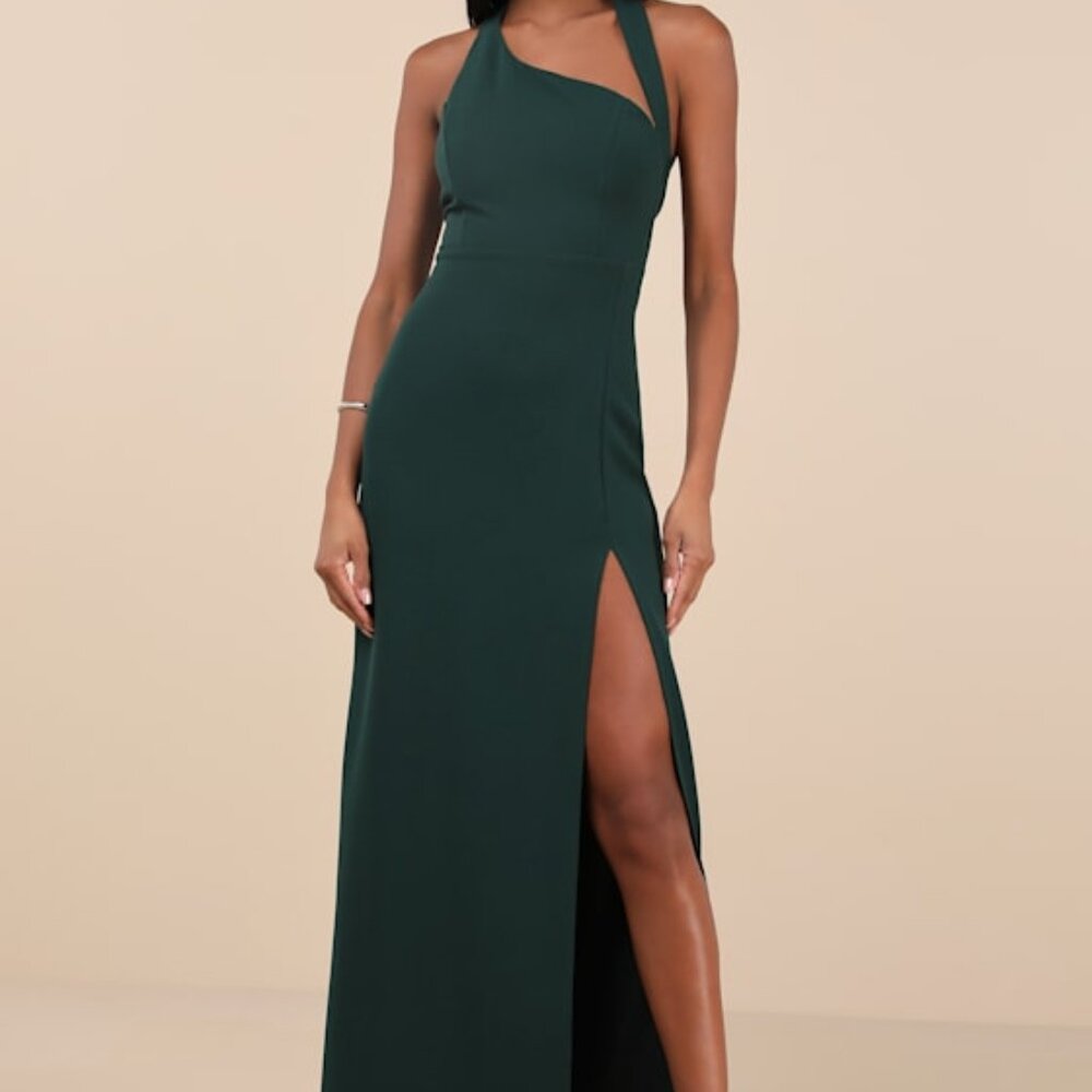 Lulus Unforgettable Composure Emerald Asymmetrical Halter Maxi Dress Green
